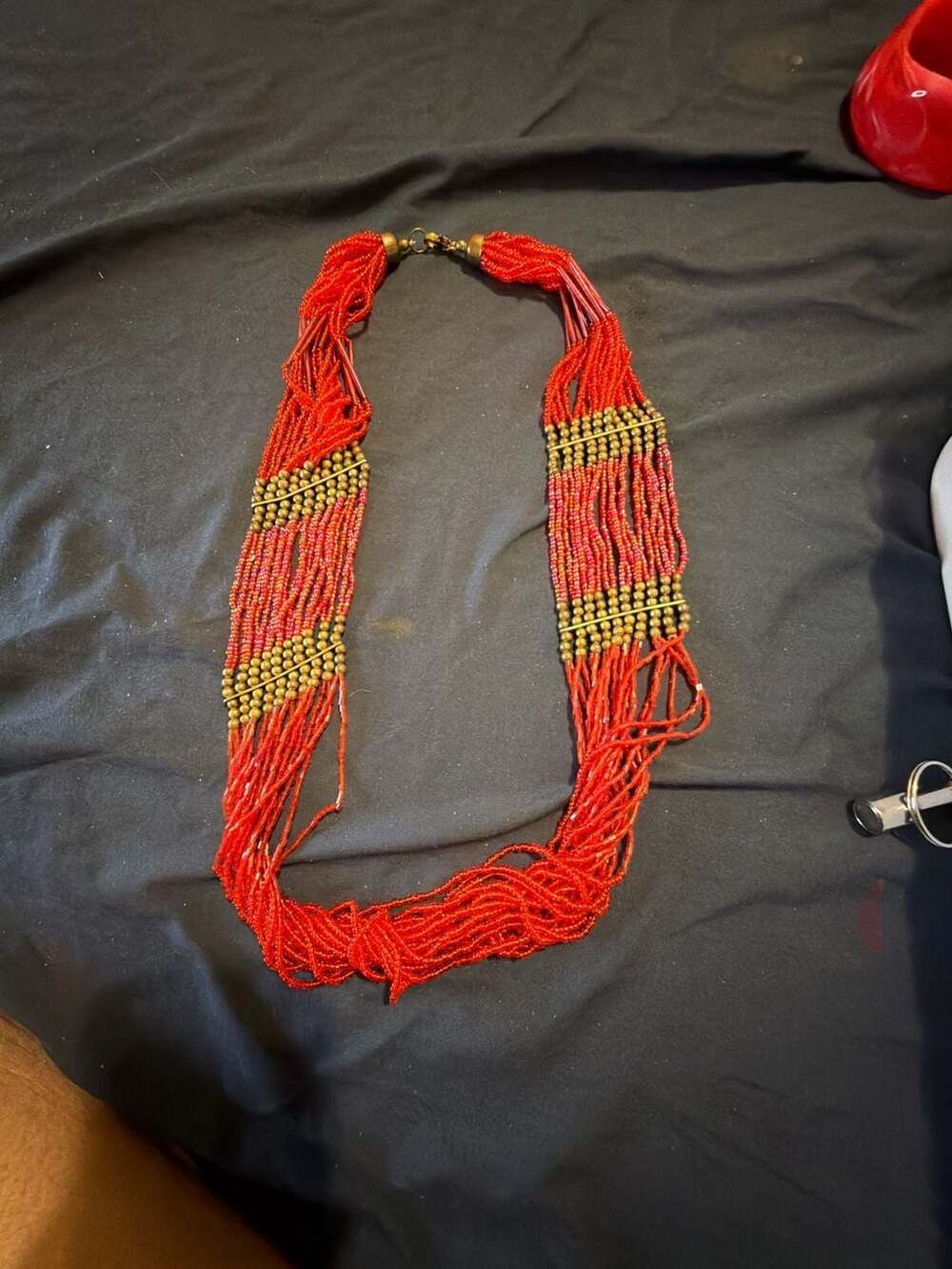 Vintage Naga Inspired Red Multi Strand Glass Bead Neck